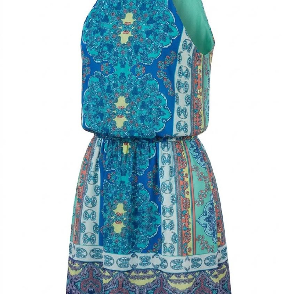 As U Wish, Blue Patterned, Sleeveless Dress, Size XL